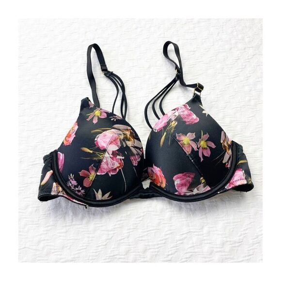 Buy 1 get 1 free 32b Victorias Secret very sexy push up black Strappy floral - Picture 1 of 8